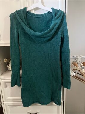 Cowl Neck Knit Tunic Sweater in Teal